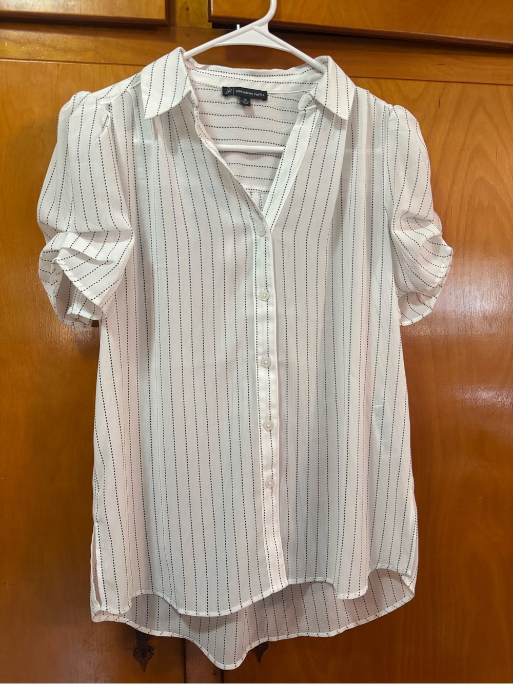 Adrianna Papell White Pinstripe Button-Front Blouse